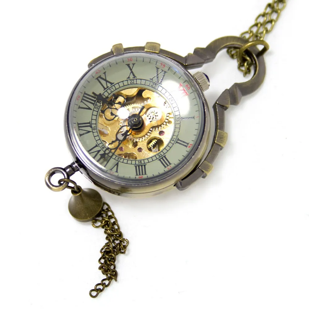 Mini Pendant Crystal Ball Mechanical Pocket Watch Vintage Necklace Men and Women Accessories Clock Fob Chain Gentleman Gift