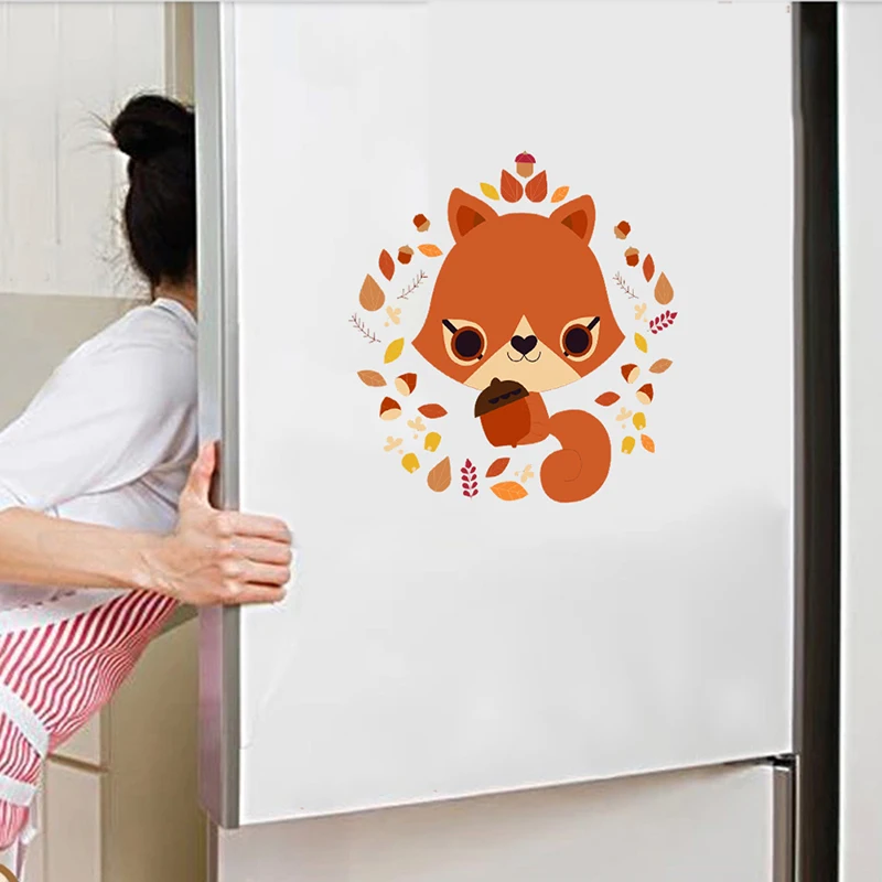 

Forest Animals Squirrel Fox Wall Stickers Children Room Decor Refrigerator Window Glass Flower Pvc Decals Christmas Decorations