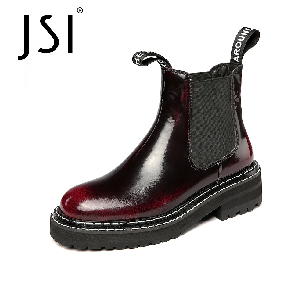 

JSI/Зимние ботильоны; Женские ботинки из натуральной кожи на плоской подошве с круглым носком; Женские полусапоги без застежки на низком кабл...