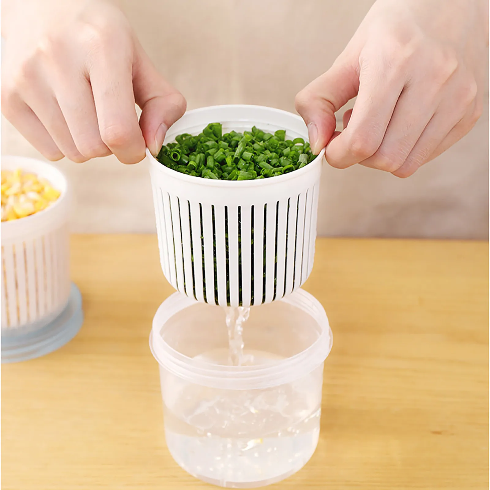 Double Layer Vegetables Sealed Keeper Fresh Storage Box With Drain Basket Refrigerator use Draining Crisper Strainers Container | Дом и сад