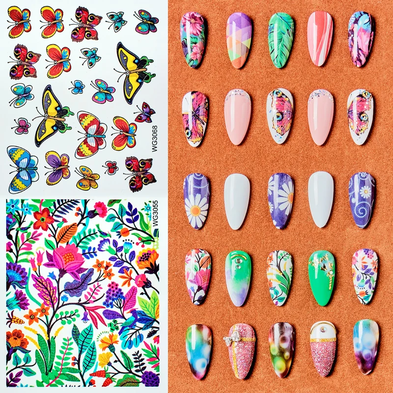 24 шт./компл. Набор наклеек для дизайна ногтей в клетку с бабочками сделай сам
