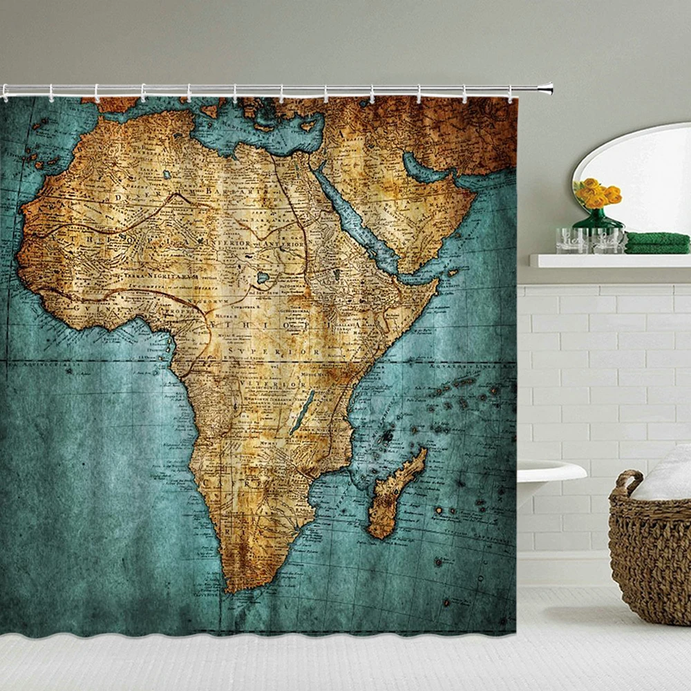 

Waterproof World Old Map Shower Curtain For Bathroom Bath Curtains Extra Long 180*200 Cm 3D Blackout Retro Shower Curtain