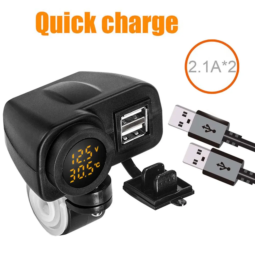 Зарядное устройство для мотоцикла с двумя USB-портами и светодиодсветодиодный