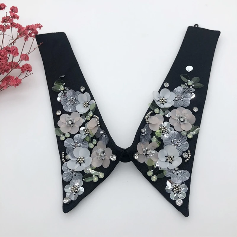 

Women Sequin Floral Lapel False Collar Beaded Jewelry Detachable Necklace Choker