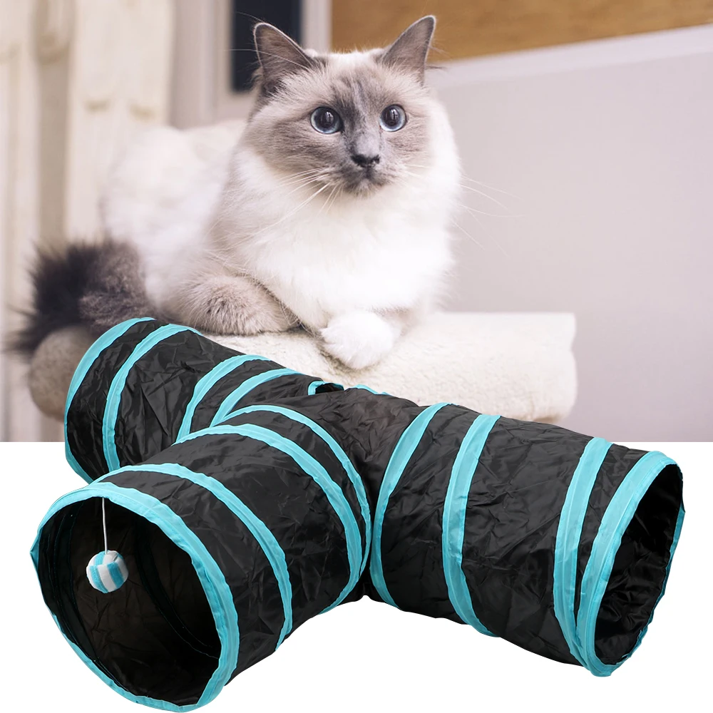 

Funny Pet Cat Tunnel 3 Holes Foldable Storage Pet Supplies Tunnel Tubes Kitten Toys 2 Colors Play Tubes Balls