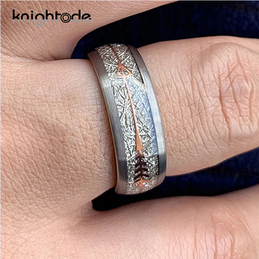 8 мм обручальные кольца из карбида вольфрама белый метеорит розовое золото