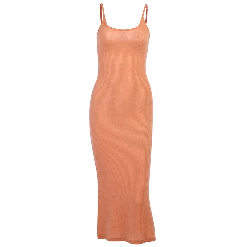 

Women Sexy Sleeveless Strapless Spaghetti Strap Mid Calf Long Dress Ladies Bodycon Party Fashion Solid Dresses