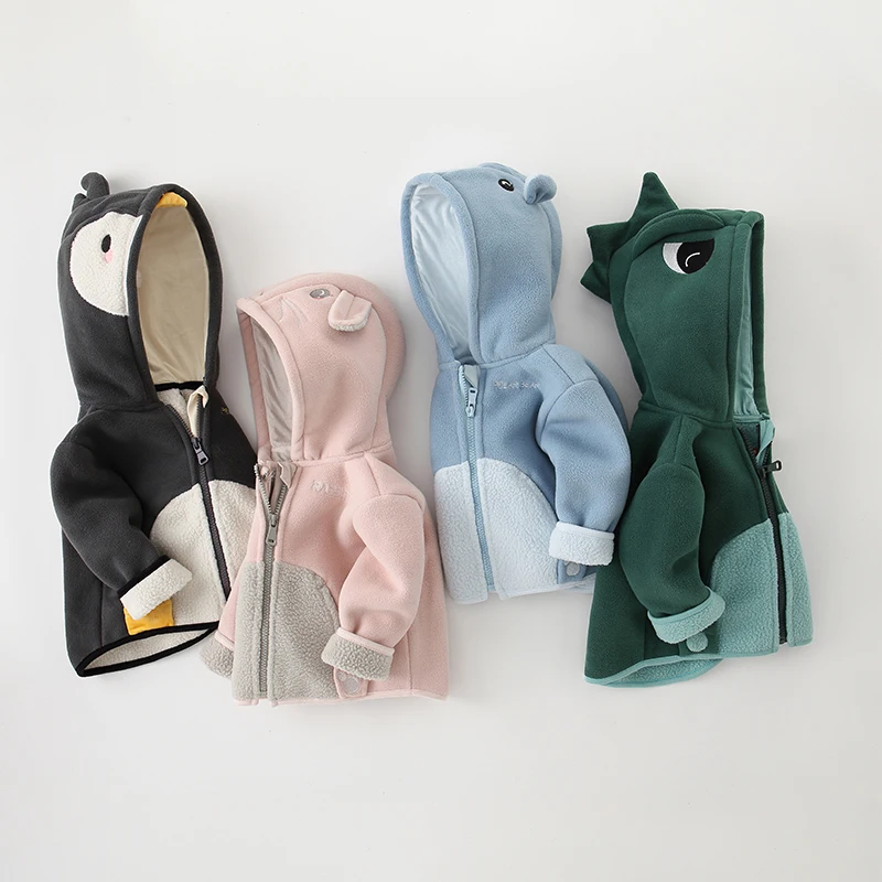 Куртка детская флисовая двусторонняя с динозавром на осень-зиму От 0 до 5 лет