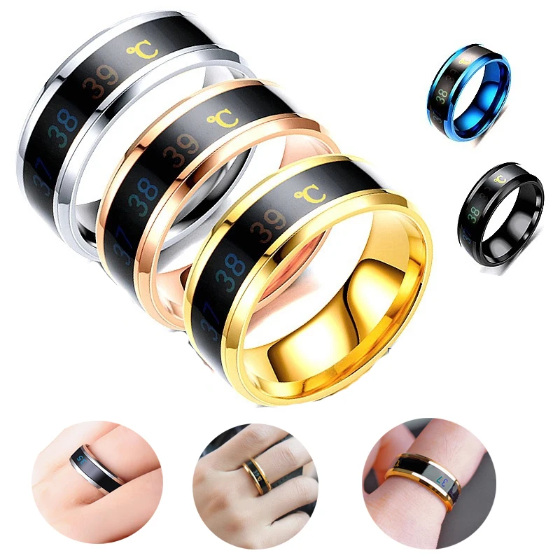 

Stainless Steel Temperature Ring Europe and America, Body Temperature Smart Thermochromic Titanium Steel Couple Ring