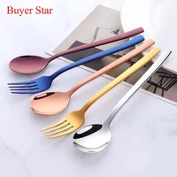 2 pcs colorful student dinnerware set gold spoon fork food grade 304 stainless steel children tableware dining set