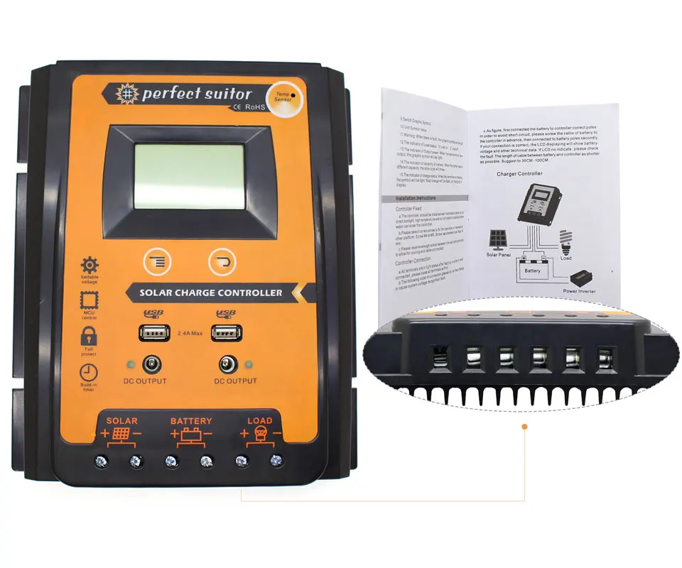 ШИМ контроллер солнечной зарядки 12 В 24 70а регулятор жк дисплея выход USB для