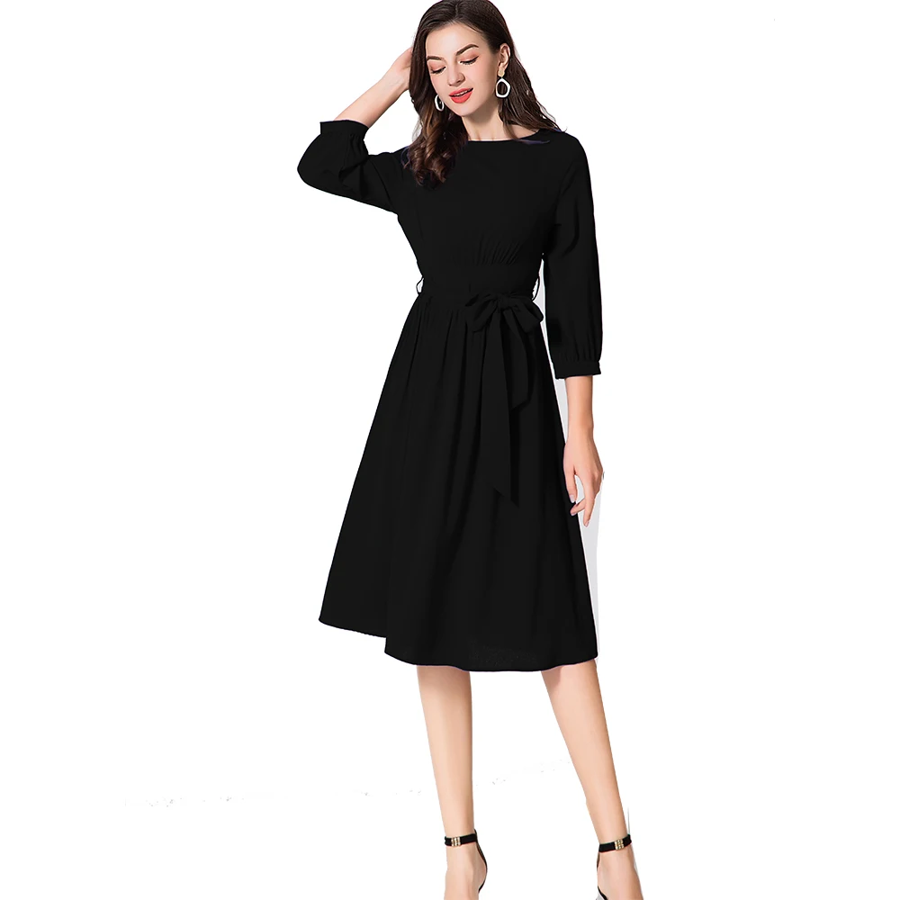 Женское трикотажное платье с круглым вырезом ZOGAA элегантное винтажное