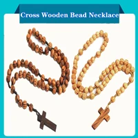 handmade 2colors prayer christian religious jewelry rosary necklace wooden 10mm bead cross pendant necklace