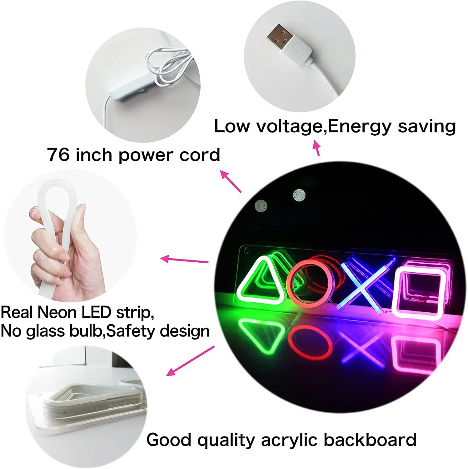 Неоновая светодиодная вывеска в виде иконы игр светодиодный настенный