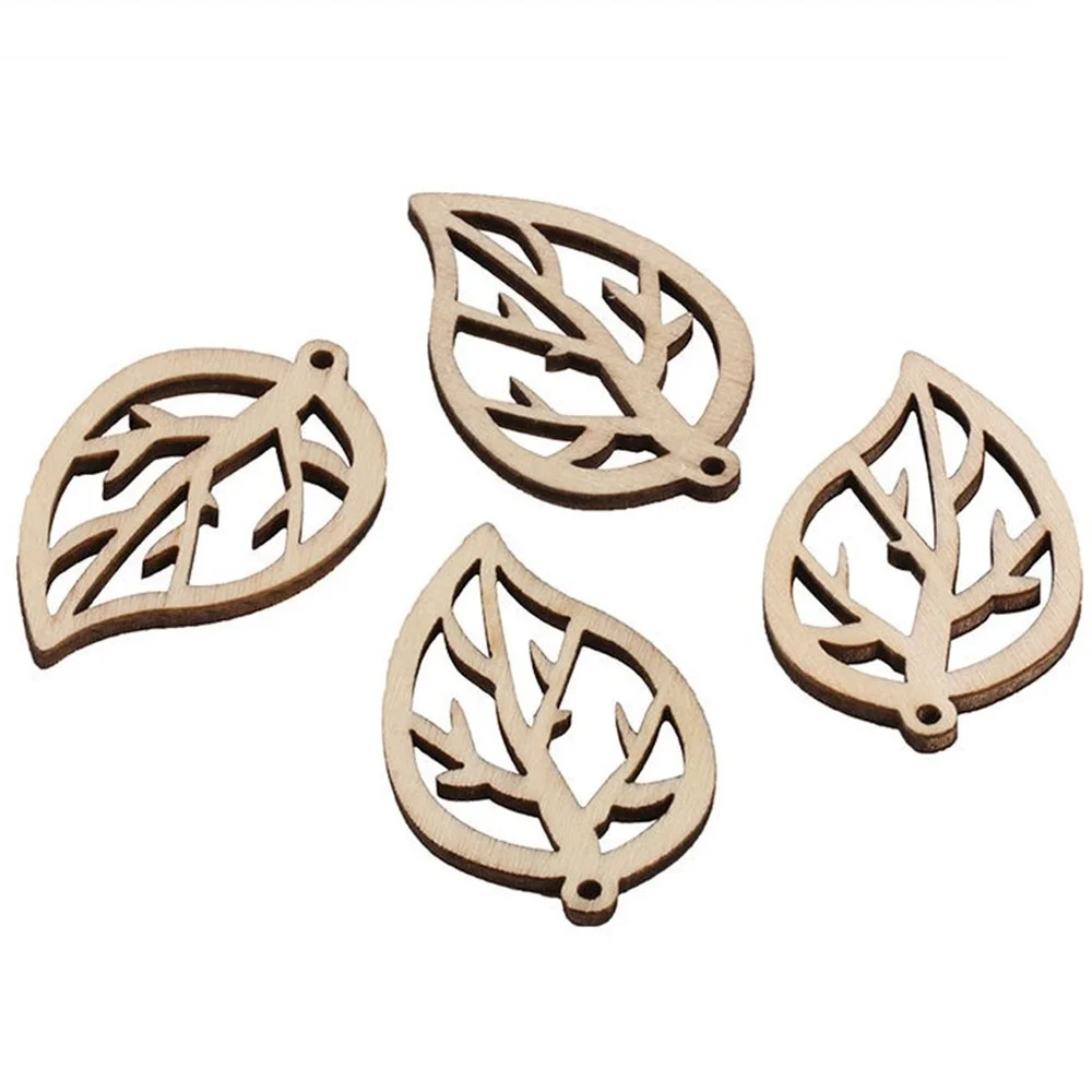 

30pcs DIY Wood Chips Leaf shape Shape Crafts Scrapbooking Decor Supplies Handmade Button Chip