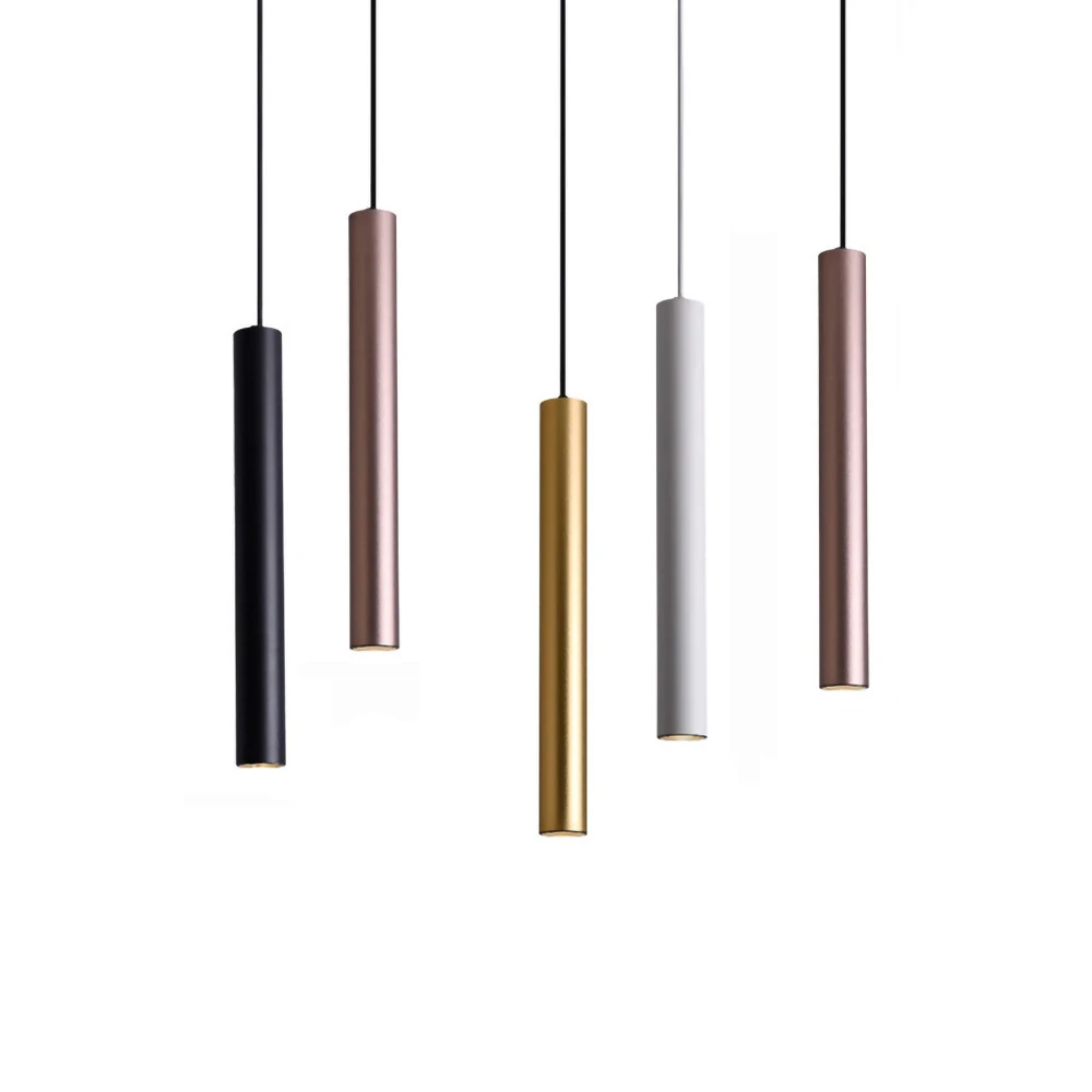 Современный светодиодный кулон длинная трубка черный белый цвет розовое золото