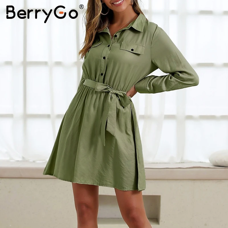 BerryGo элегантный высокий женский поясной ремень платье с длинным рукавом tactic