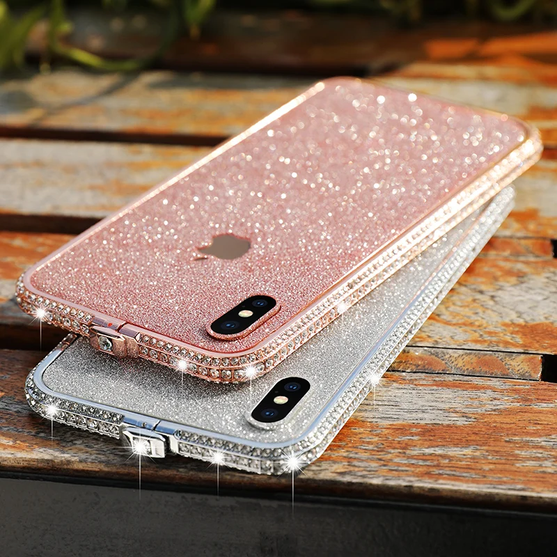 

Luxury Flash Diamond Crown Buckle Frame Phone Case Cover for iPhone 11 XS Max X XR 6 7 8 Plus Metal frame Back Cover Case