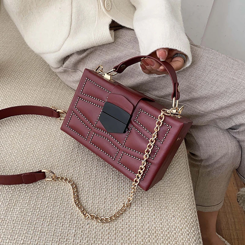 Винтажная квадратная женская сумка 2020 модная из искусственной кожи брендовая