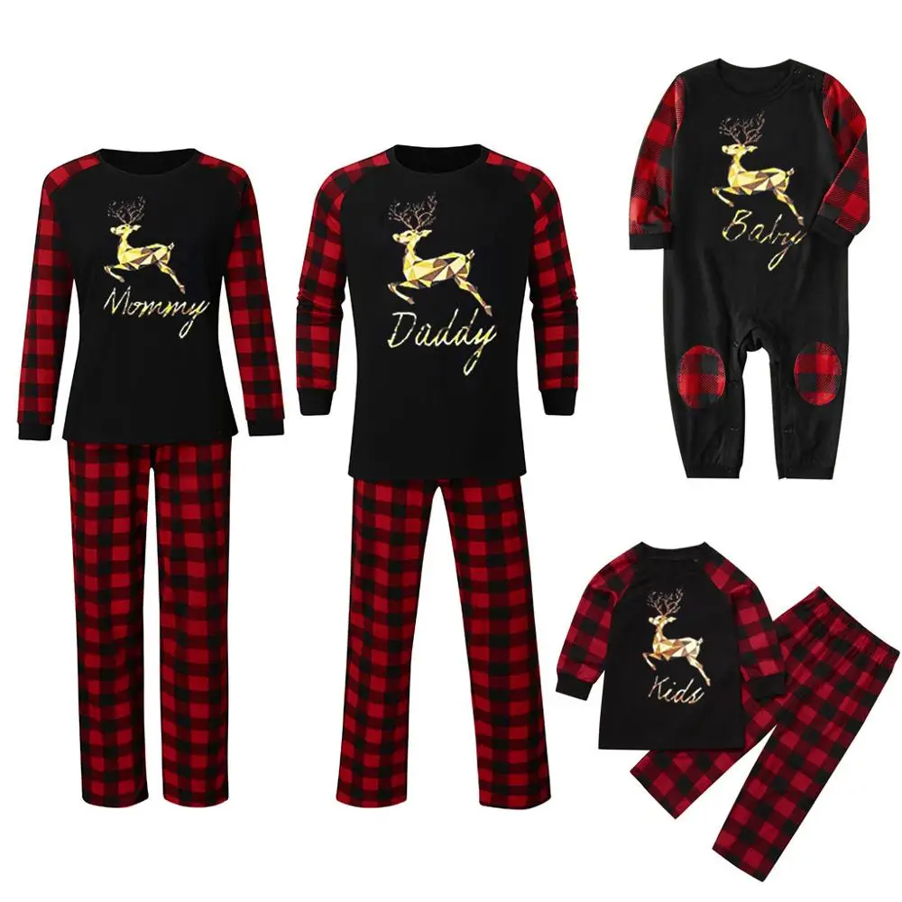 

family christmas pajamas 2020 Christmas Clothes Deer Printed Plaid Family pajamas Set Daddy and Mommy Kids Baby clothes