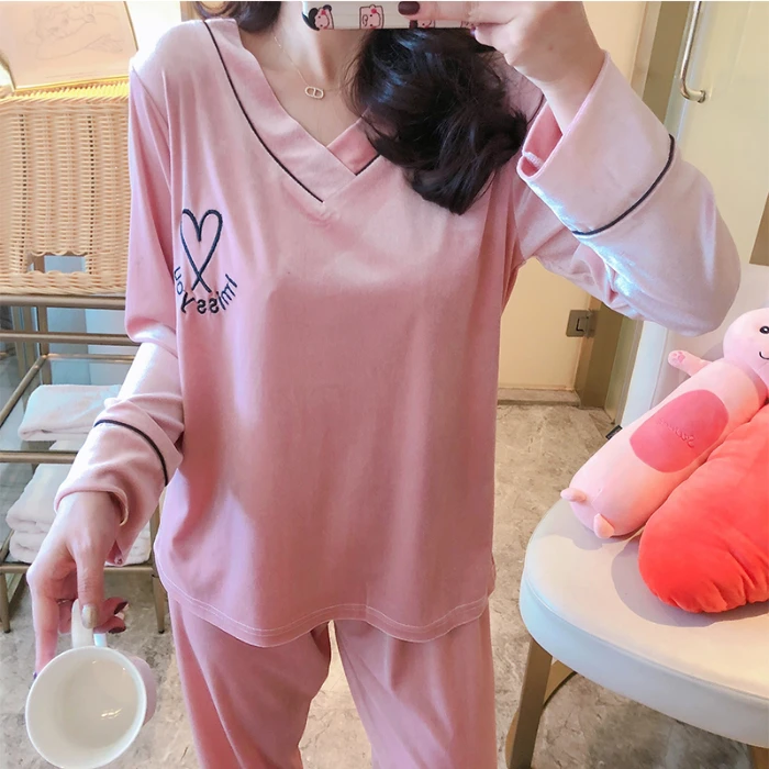 Женские Фланелевые пижамы с длинным рукавом WAVMIT золотистые бархатные v образным