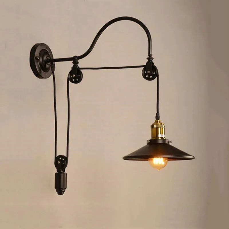 

American Retro Wall Lamp LOFT Industrial Wind Iron Lamp Pulley Lifting Wall Lamp Bar Decorative Lamps Sconce Wall Lights Foyer