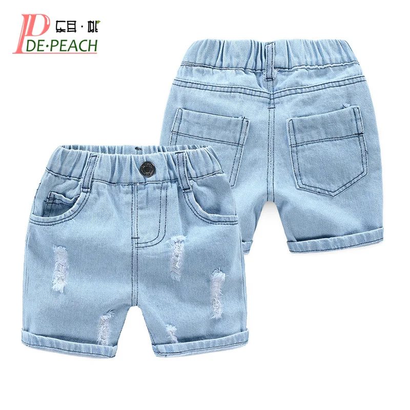 DE PEACH 2023 Summer Baby Kids Holes Jeans Shorts Pants For Boys Girls Fashion Cotton Beach Denim Shorts Children Clothes 2-8Y