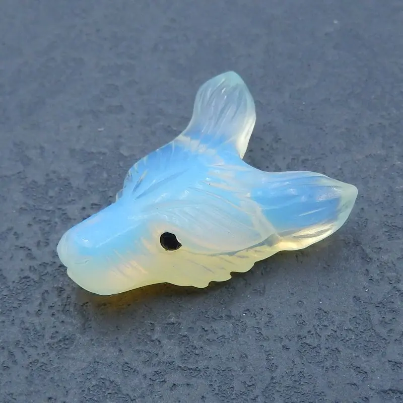 Opalite Handmade Animal Wolf Head Side Drilled Pendant Bead 36x26x11mm 11g
