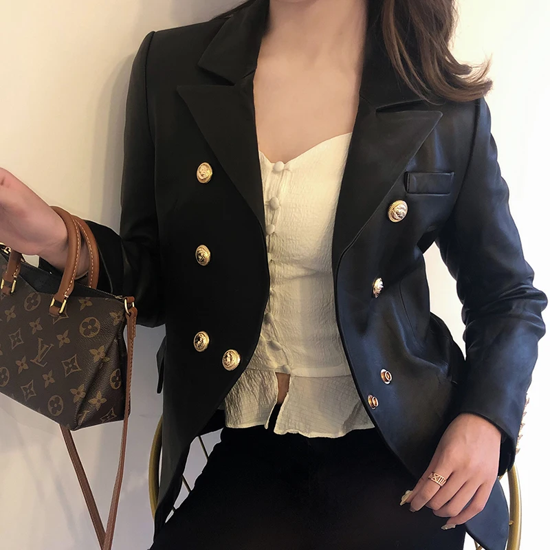 Женская куртка из натуральной кожи винтажное пальто овчины в Корейском стиле