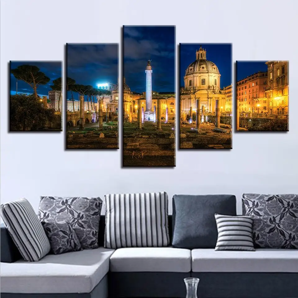 

HD Printed Modern Canvas Home Decor Living Room Frame 5 Piece City Building Scenery Picture Calligraphy Painting Wall Art Poster