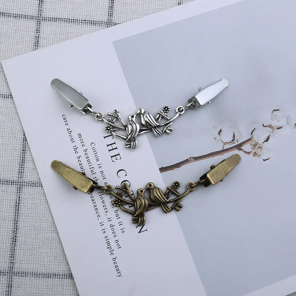Korean Version Of The Simple Personality Alloy Bird Shape Open Clips Wild Sweater Clip Clothing Link Buckle Ancient Silver | Украшения и