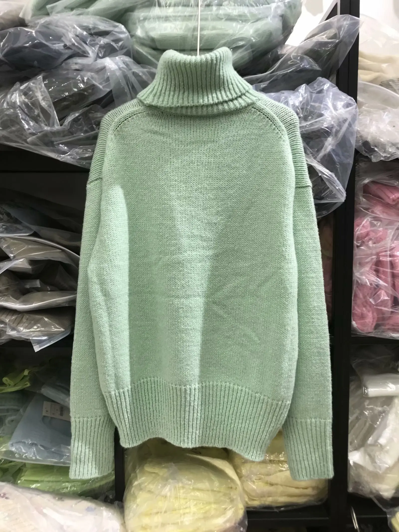 

TMODA834 Za Women 2021 Fashion Soft Touch Loose Knitted Sweater Vintage High Neck Long Sleeve Female Pullovers Chic Tops