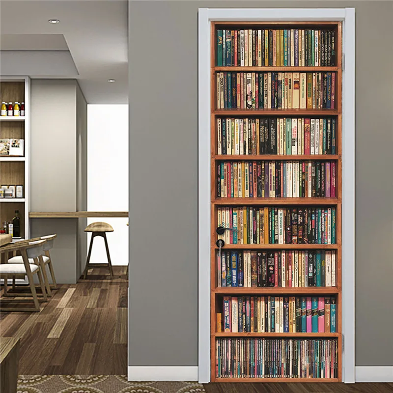 Ретро библиотека книжная полка дверь наклейка виниловый водонепроницаемый