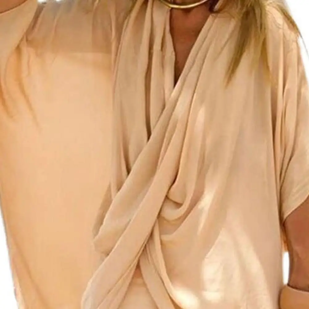 

1 Set Loose Women Outfit Bat Sleeve Wide Leg Spring Autumn Ladies Irregular Cross Solid Color Top Pants for Daily Wear