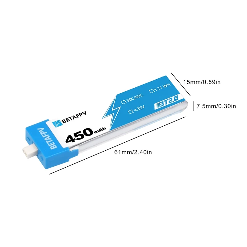 BETAFPV-bater&iacute;a BT2.0 de 450mAh para Dron teledirigido, conector para bater&iacute;a de BETAFPV, Ceuts, 4,35 V, 30C, FPV, Lipo, BT2.0, para betafpv, cetus, 4 Uds.-3