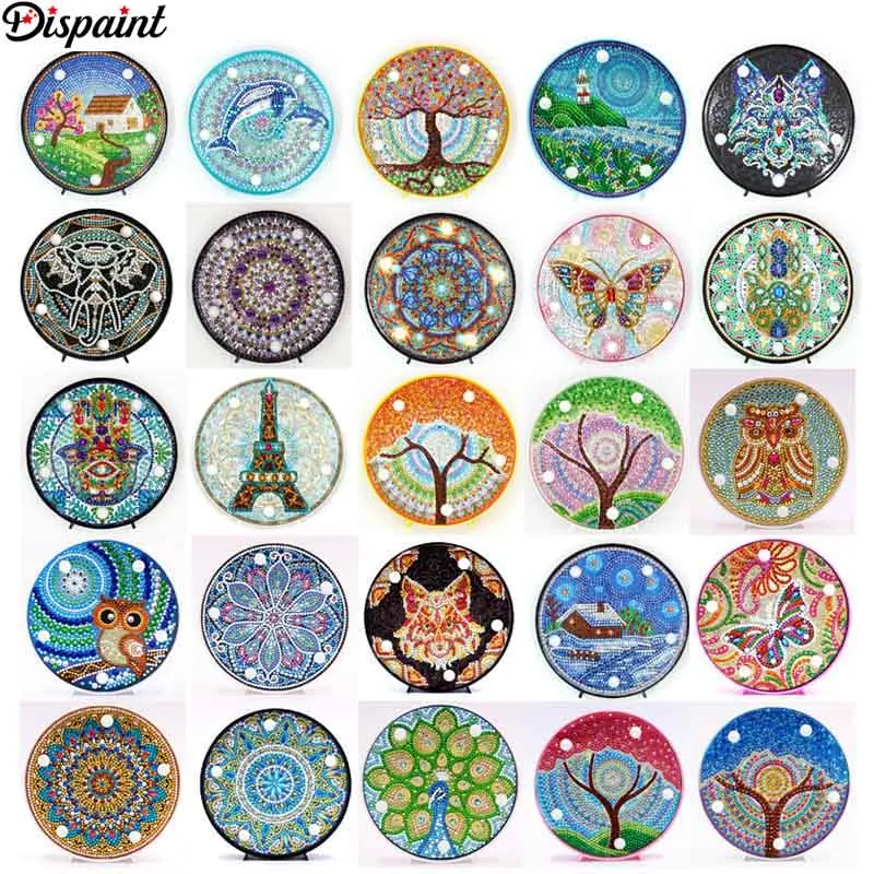 

Dispaint Diamond Painting LED Lamp Light Mandala 5D Diamond Embroidery Landscape Rhinestones DIY Diamond Christmas Halloween