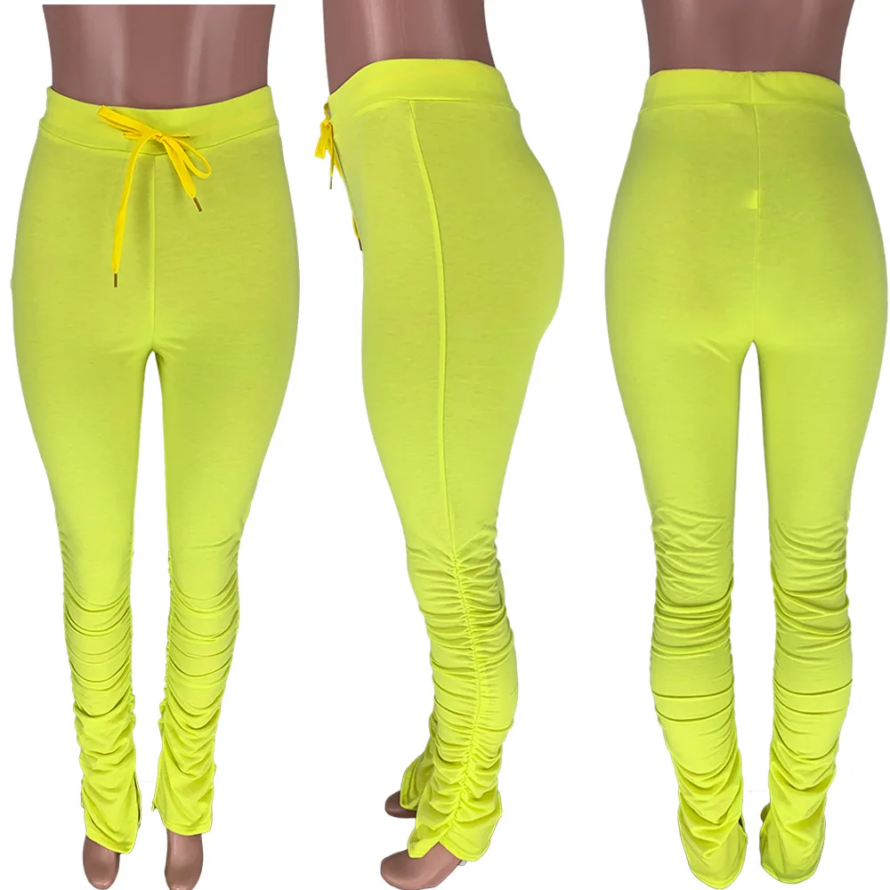 Wholesale Stacked Leggings Women Sweatpants Fitness Jogger Pants Streetwear Solid Color Sweater Ruched Pants Wide Leg Pants