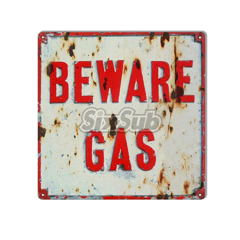 

Aged Looking Beware Gas Motor Oil Car Retro stickers decals# 028008