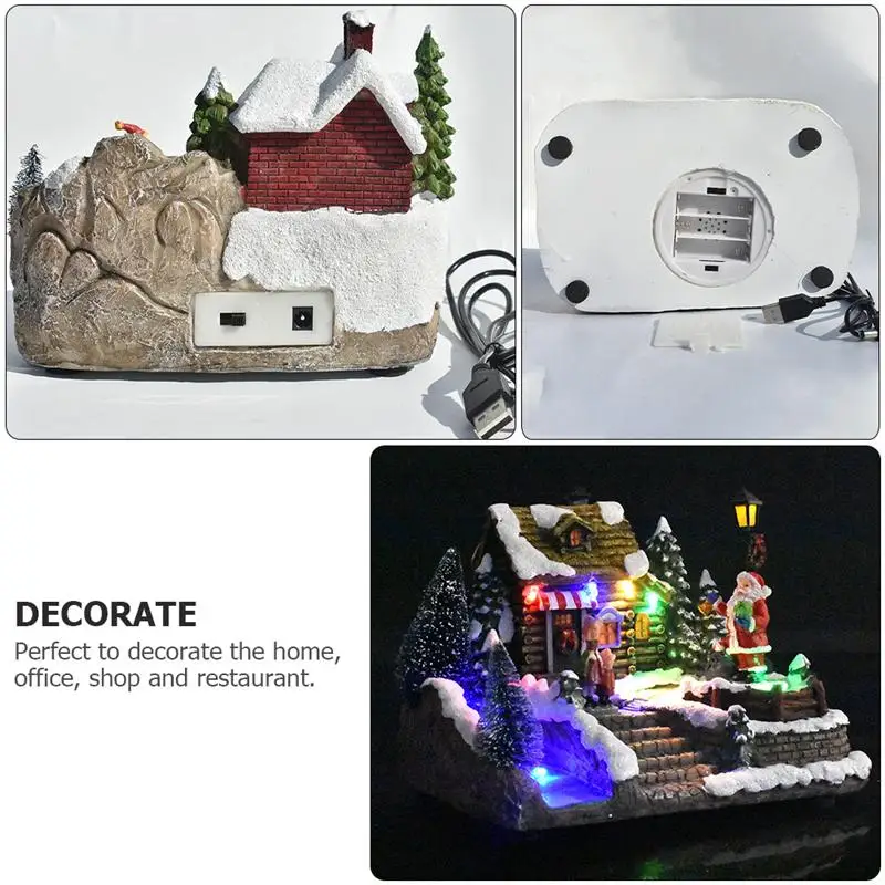 

Exquisite Christmas House Adornment Festival Music House Ornament Resin Home Desktop Miniatures Xmas Gift Without Battery