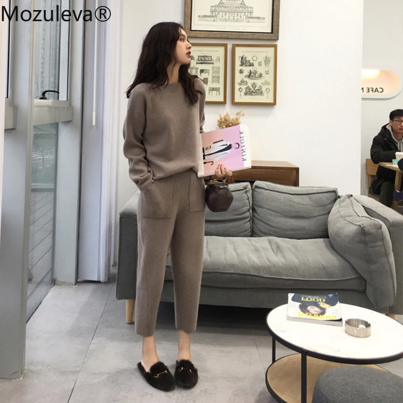 Женский вязаный комплект из 2 предметов толстый теплый свободный свитер с