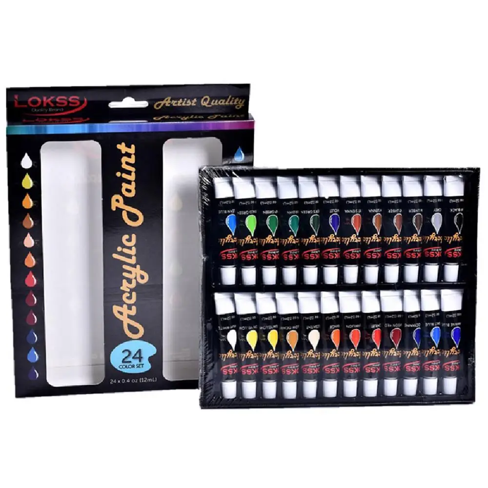 

24colors 12ML Waterproof Acrylic Paint Set Painting Pigment Non-Toxic Glass Graffiti Hand Painted for Children and Adults