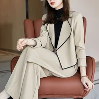 korean office two piece suit skirt suit autumn and winter elegant long sleeve loose jacket trousers two piece womens suit green
