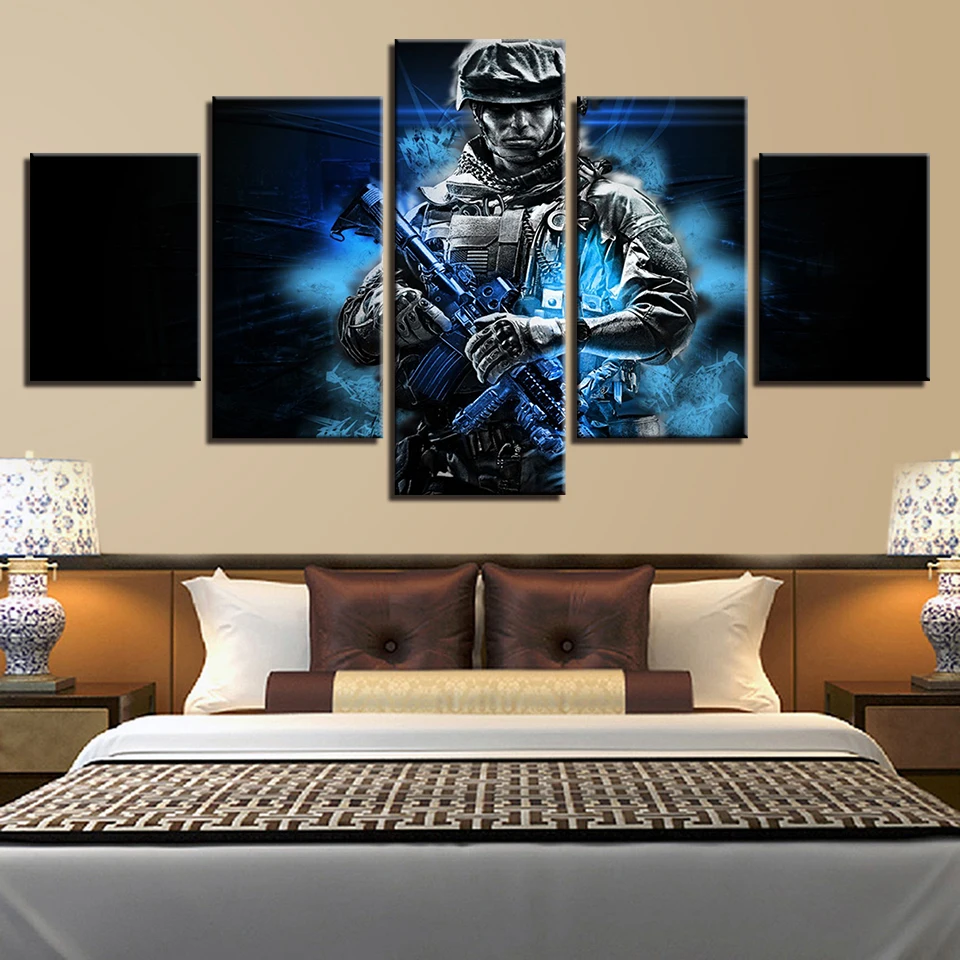 

5 PiecesBlue Glowing Future Soldier Posters Modular Canvas HD Prints Paintings Wall Art Pictures Home Decor No Framed