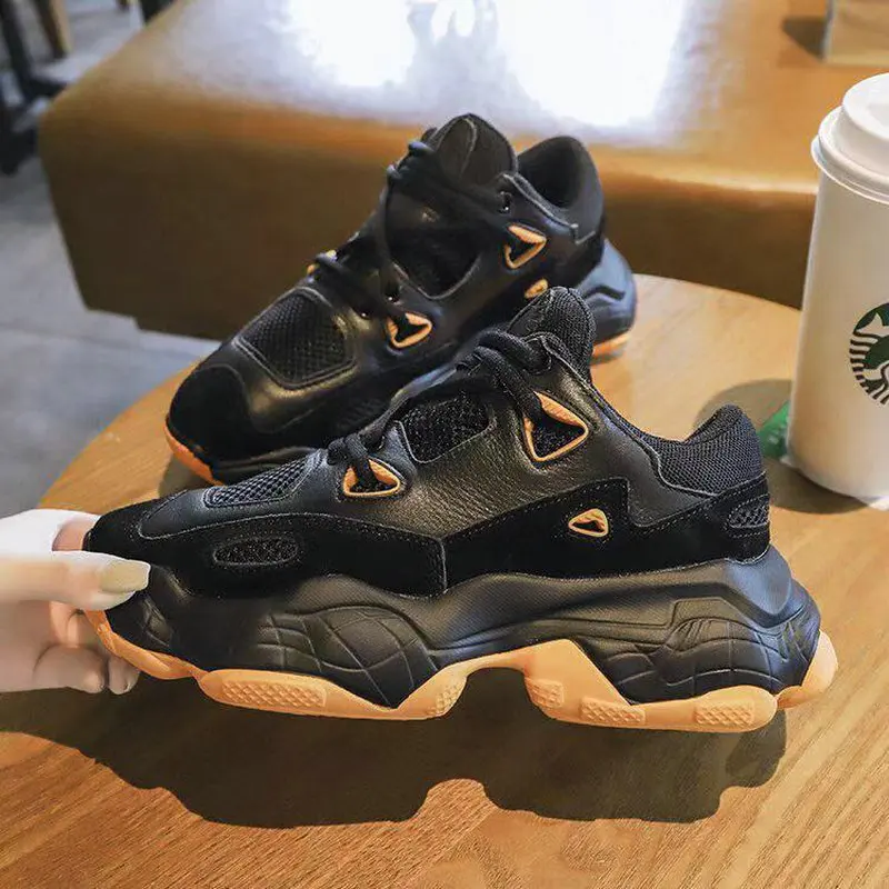 Женская обувь на платформе Повседневная белая кожаная толстой подошве кроссовки