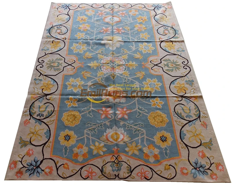 

handmade aubusson carpet Blue Beige Finest Silk Retro Splendid Home Treasure#141(4CB6) 4' X 6' SP-4 gc8aubsilk