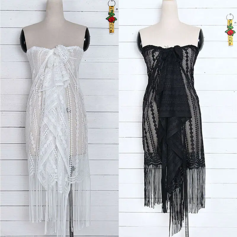 

Women Summer Cover-Ups Beauty Lace Wrap Dress Sarong Pareo Beach Bikini Swimwear Lady Cover Up Shawl Bandage Tassel Lace 2020