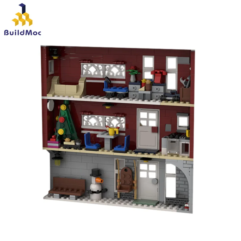 

City Winter Village Winter Fireman's House in Photo frame Building Blocks Christmas Santa Claus Figures Bricks Toys Kid