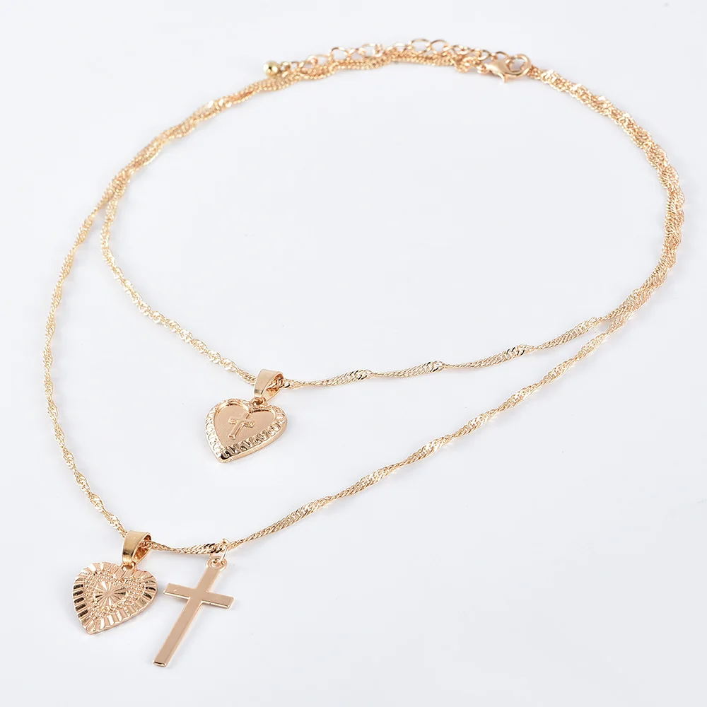2 шт./компл. богемное колье двойной кулон крест с сердцем цепочка кулоном