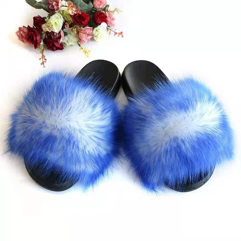 

Fur Slippers Female Summer Ladies Flip-Flops Cute Fluffy Plush Home Sandals Wear-Resistant Outdoor Flat Faux Fur Slipper TX406