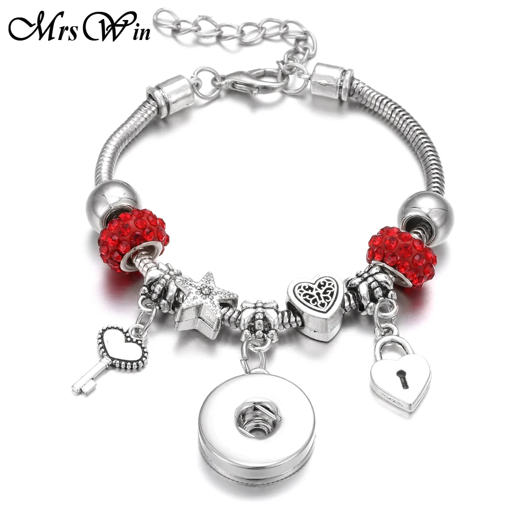 2019 DIY Beads Bracelet Handmade 18mm Snap Button Silver color Lobster Buckle Snake Chain Bangles fit Snaps Jewelry | Украшения и